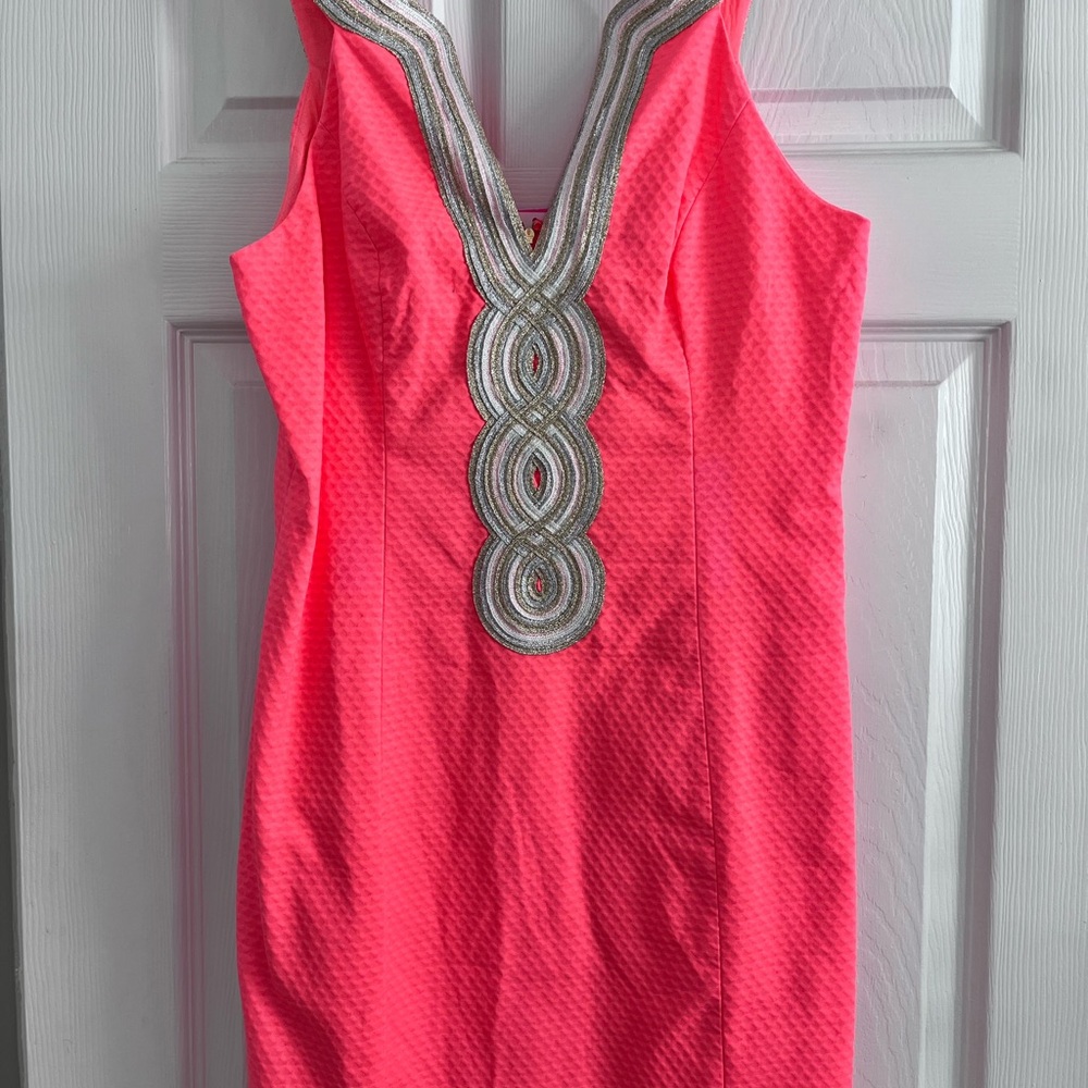 Lilly Pulitzer Orange Sheath Mini Dress with Plunge Neckline